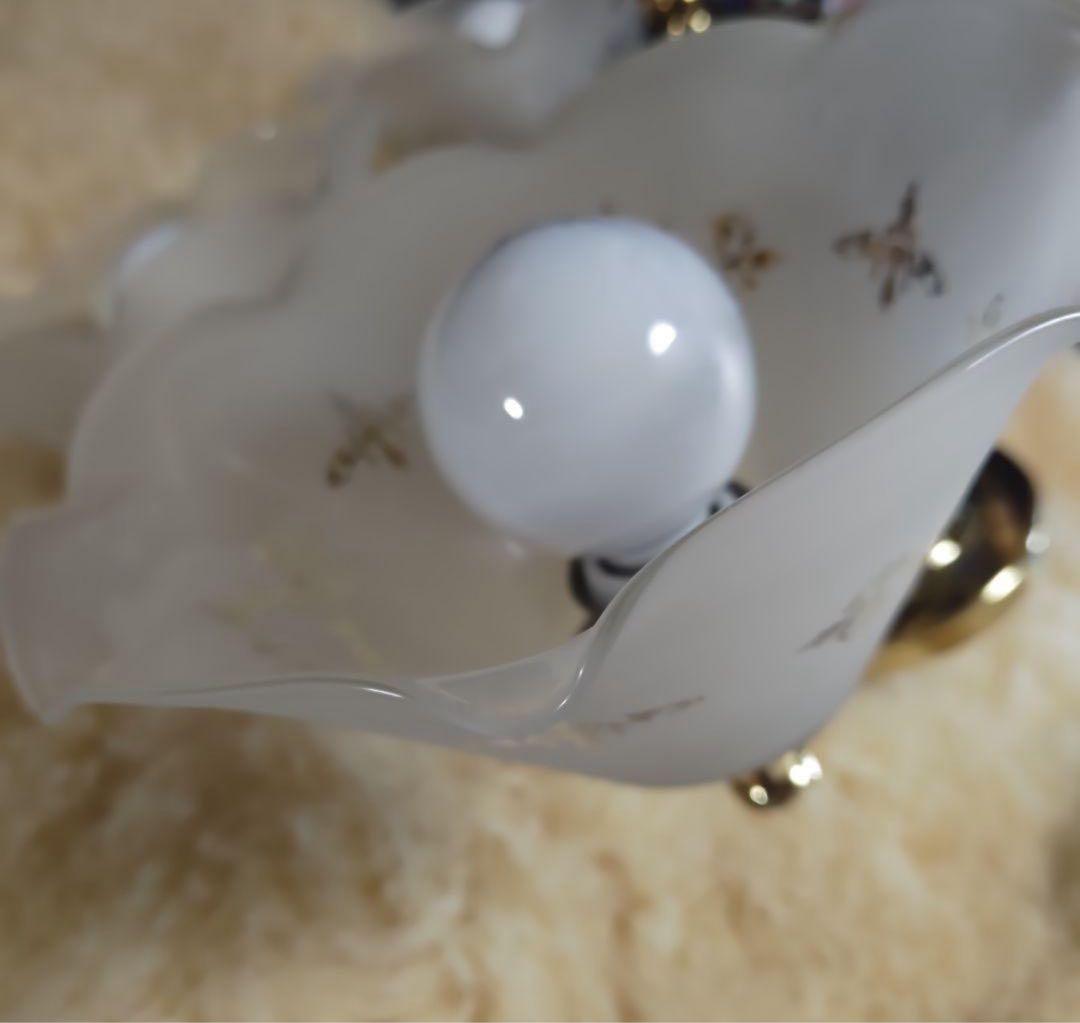 レトロ　陶器製　5灯　ガラスシェード　シャンデリア