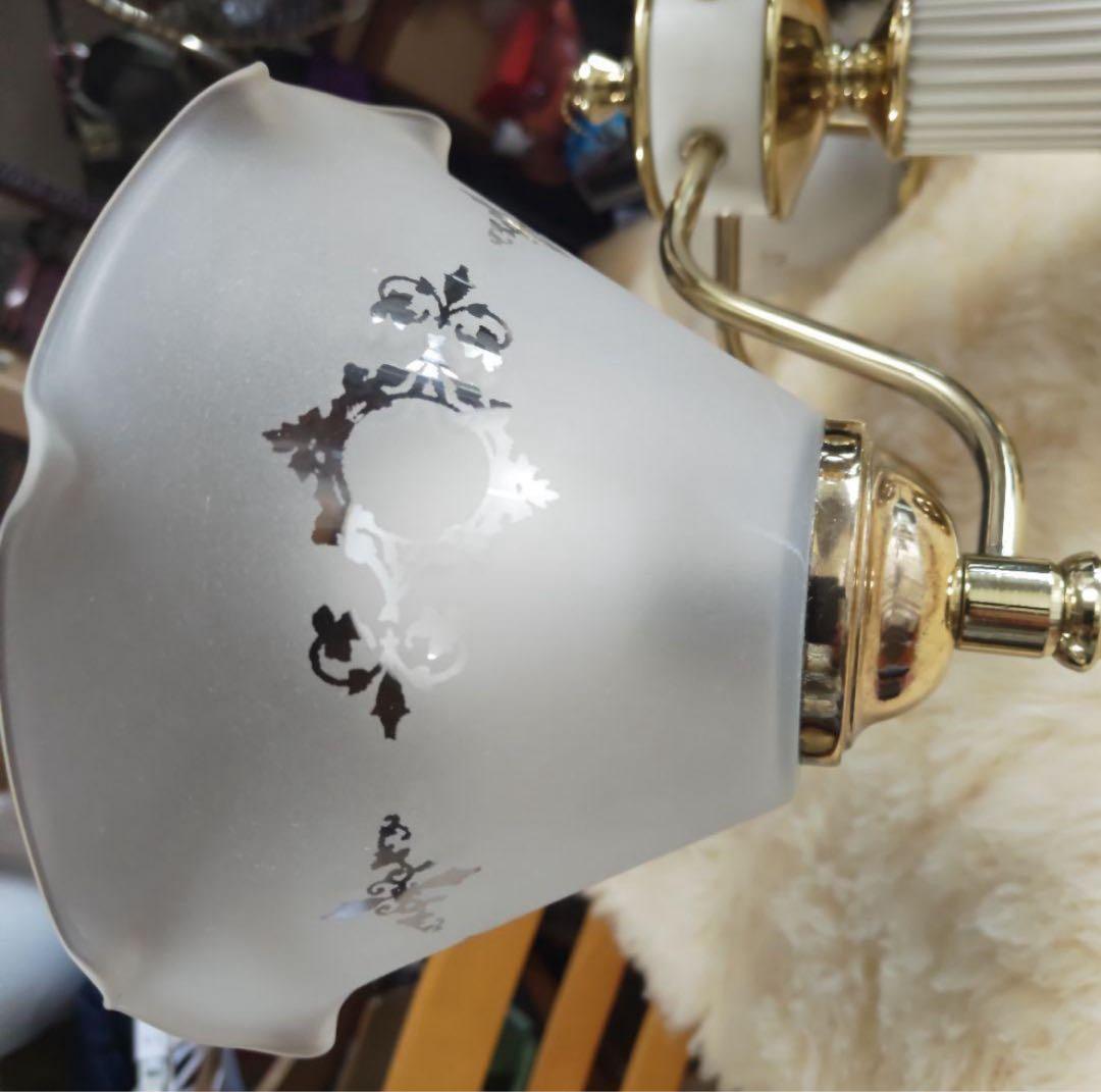 レトロ　陶器製　5灯　ガラスシェード　シャンデリア