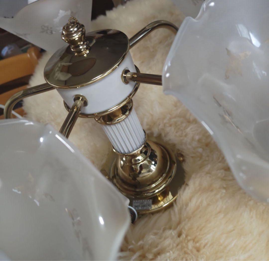 レトロ　陶器製　5灯　ガラスシェード　シャンデリア