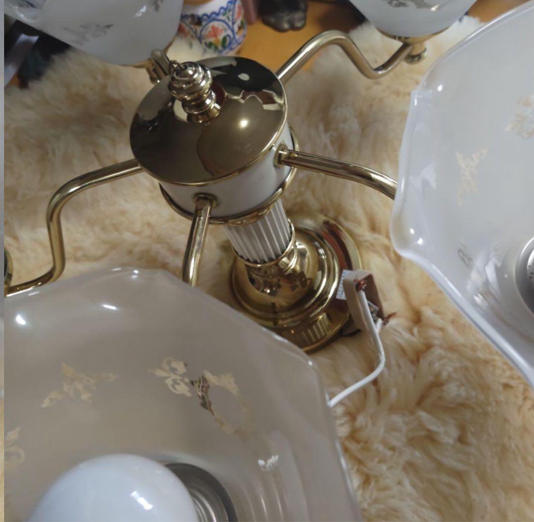 レトロ　陶器製　5灯　ガラスシェード　シャンデリア
