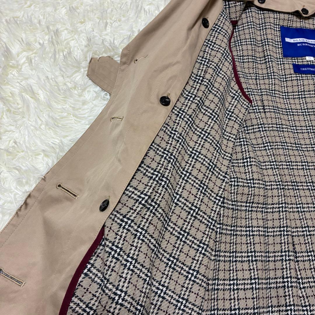 バーバリーブルーレーベル トレンチコートノバチェックベルトライナー付34Sハーフ