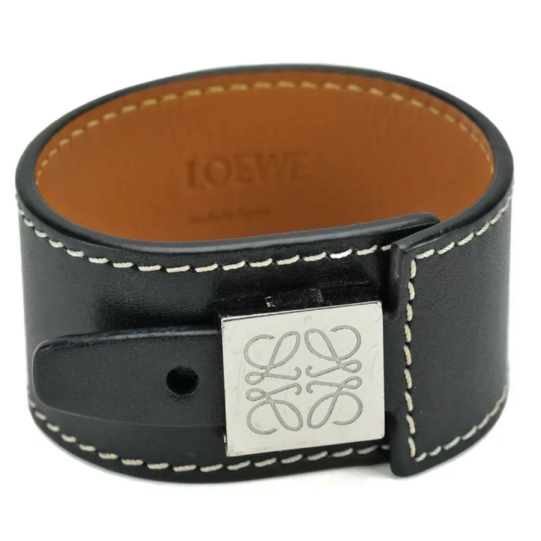 ロエベ レザーブレスレット アナグラム ブラック　黒