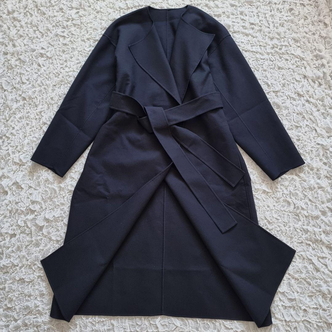 エストネーション ダブルフェイスリバーコート ベルト付 ロング　ネイビー