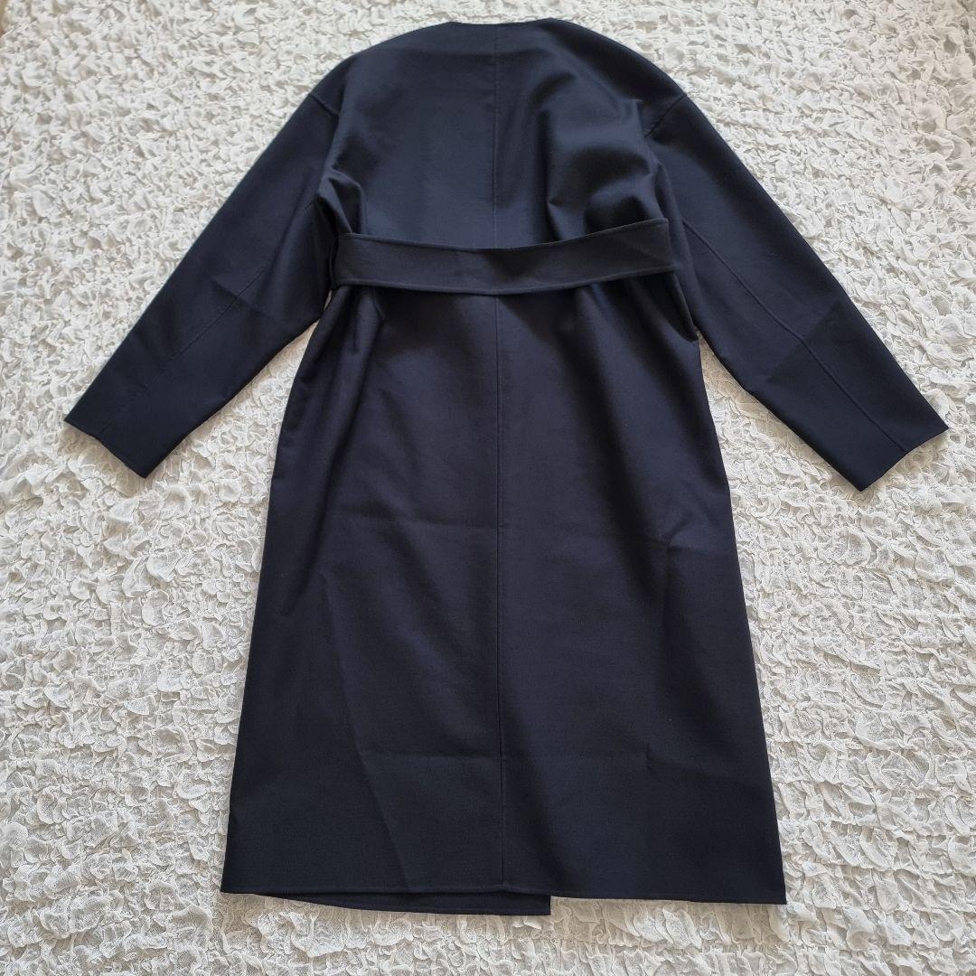 エストネーション ダブルフェイスリバーコート ベルト付 ロング　ネイビー