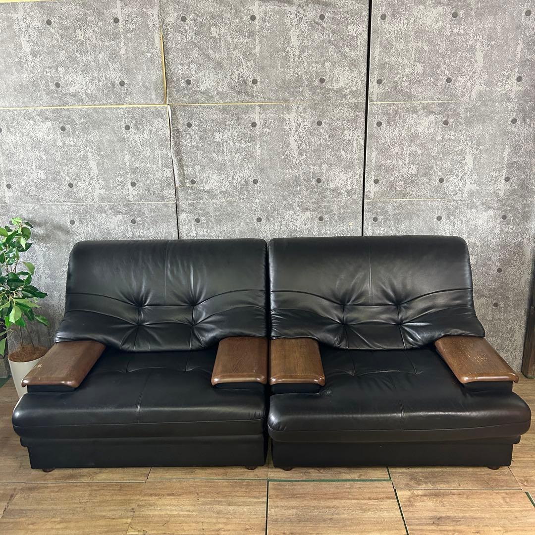꧁カリモク家具 karimoku꧂1人掛けレザーソファ×2脚 アーム リビング