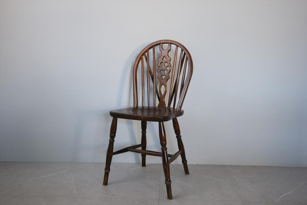 英国アンティーク木製ホイールバックチェア/ダイニングイス/椅子(92-37-2)