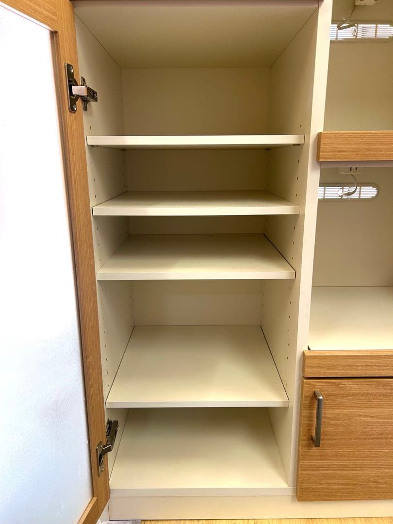 レンジボード コンセント付き モダンキッチン収納キャビネット ガラス扉付き 美品