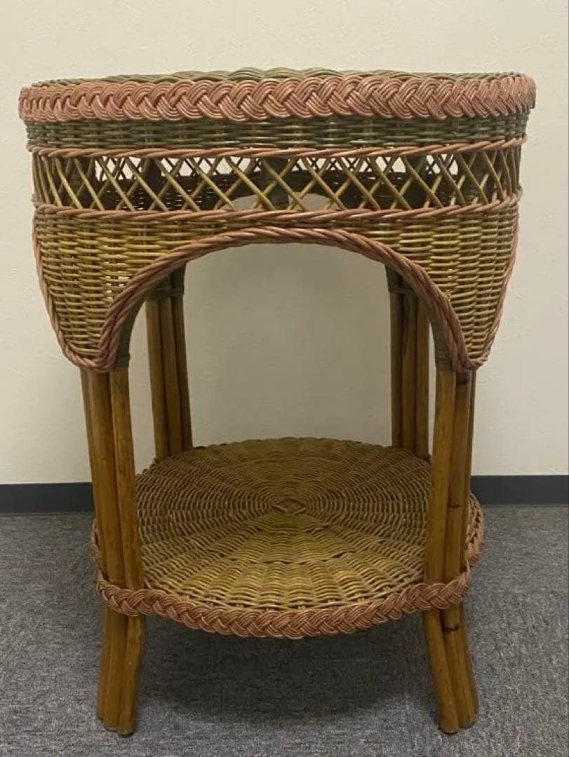 ヴィンテージ ラタン 丸テーブル 籐家具 サイドテーブル アジアンレトロ