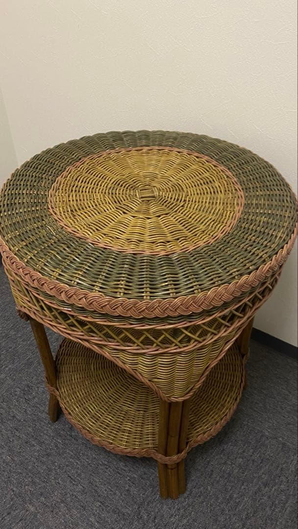 ヴィンテージ ラタン 丸テーブル 籐家具 サイドテーブル アジアンレトロ