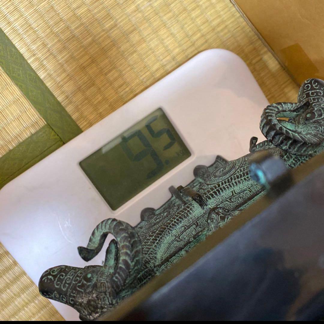 中国青銅器　四羊方尊 花入　共箱付　9.5kg(台座含まず)。 y506