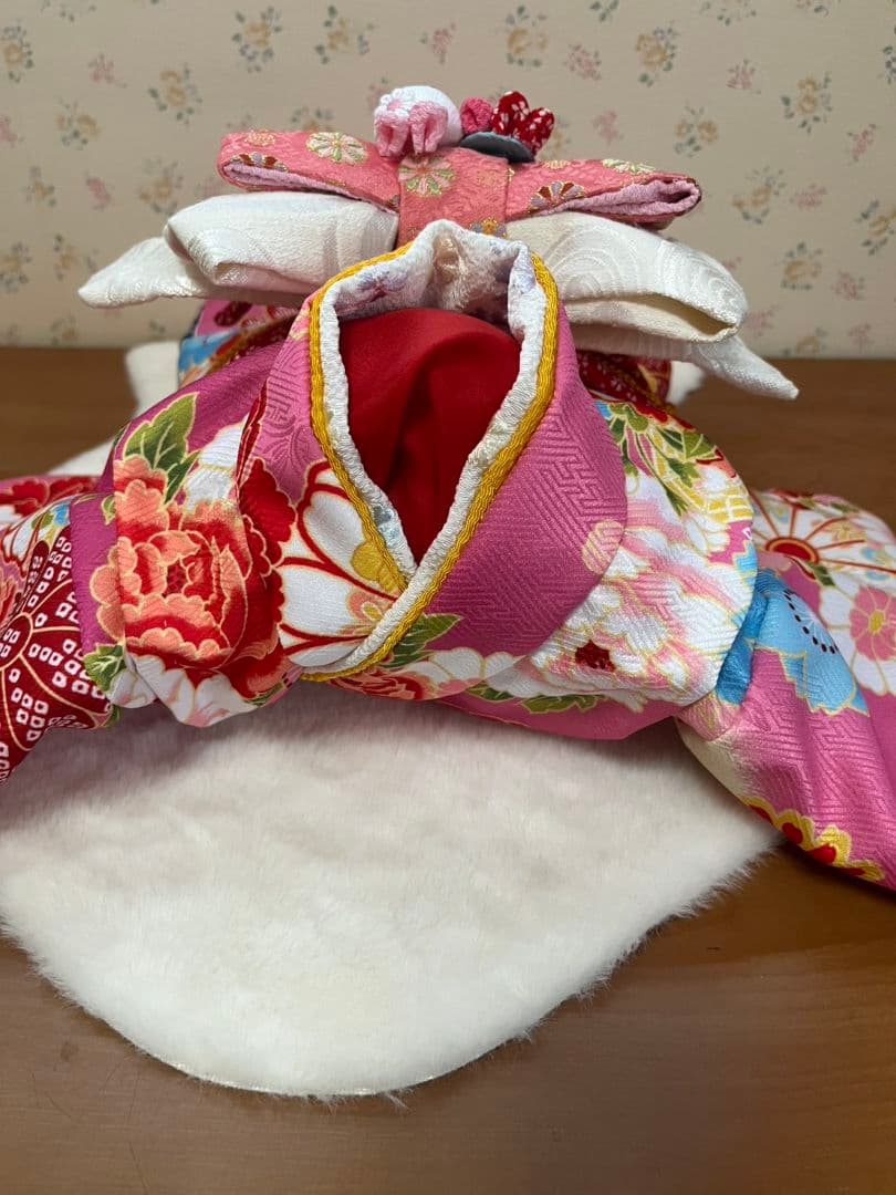 帯飾りを足してお作りし直しました。☆*花柄ピンク着物☆*　犬服　犬服用お着物