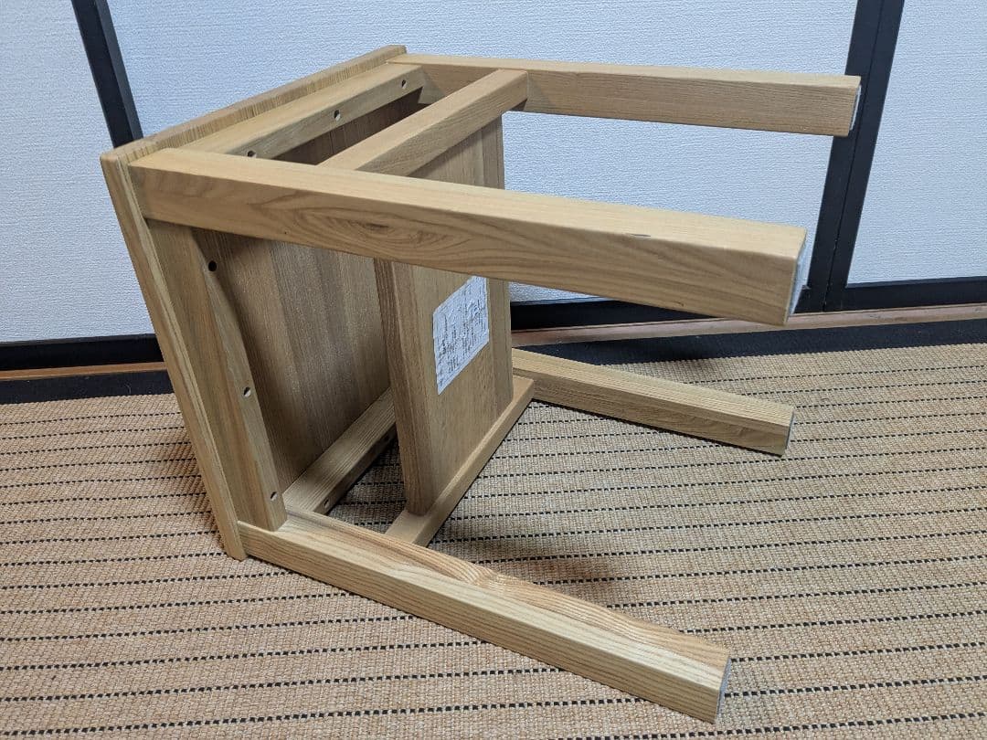 ●　無印良品、サイドテーブルベンチ、タモ材、棚付き、送料込み