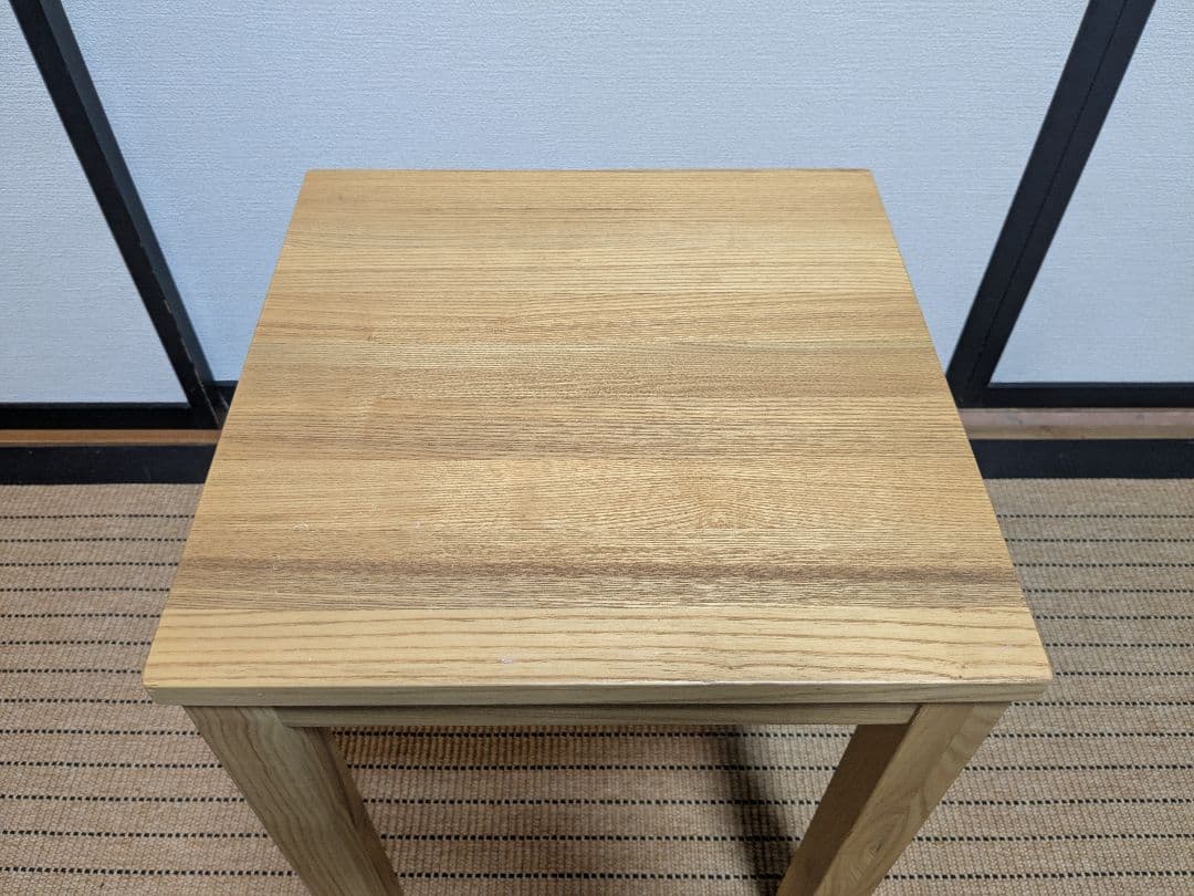 ●　無印良品、サイドテーブルベンチ、タモ材、棚付き、送料込み