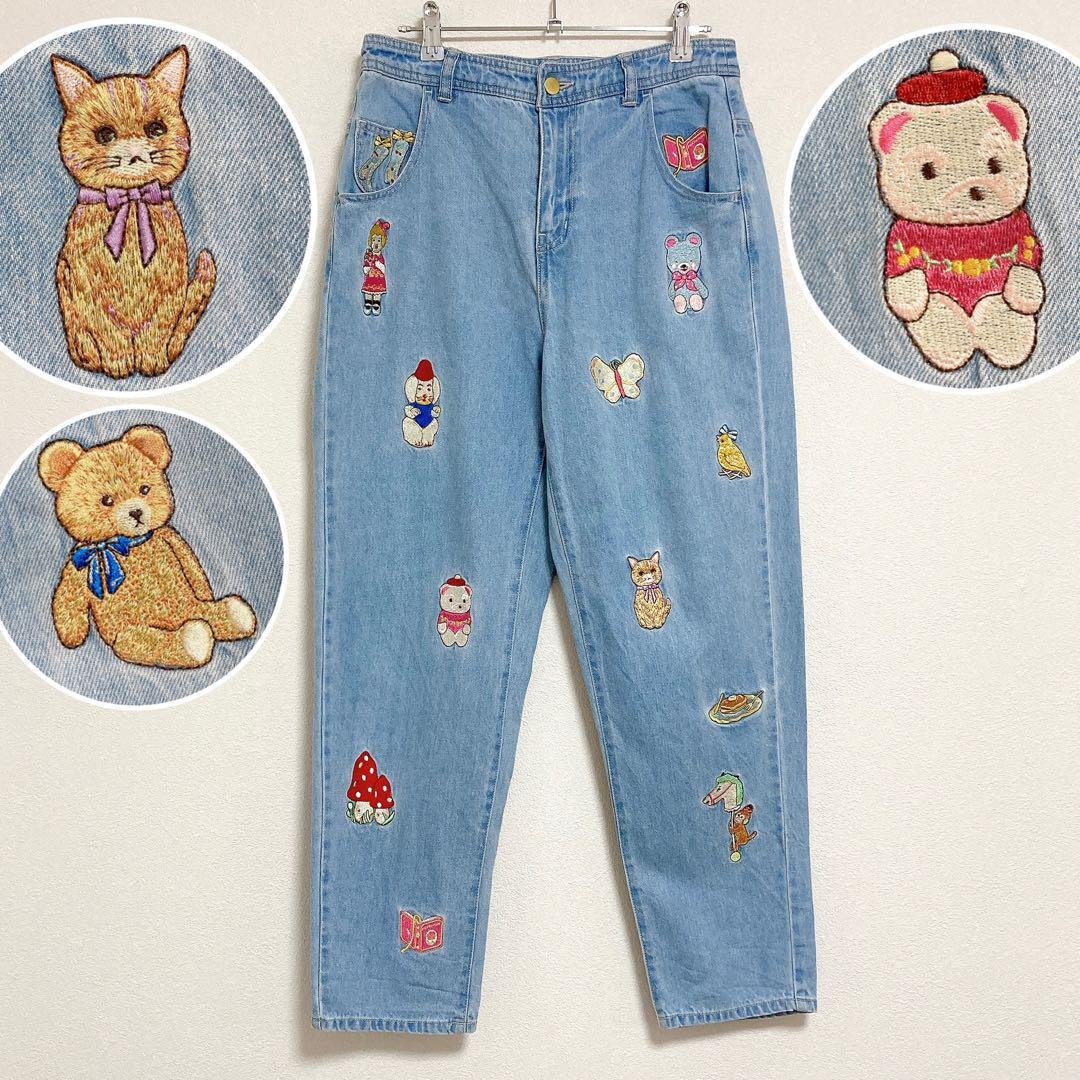 yukiemon　おまもりデニムパンツ　うすめ　M　猫　くま　スイーツ