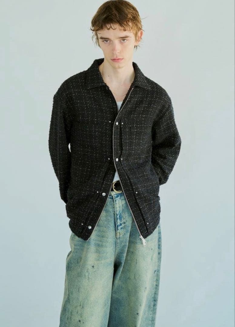 CAMPHOR WOOD ラメツイード２wayシャツジャケット 黒 M