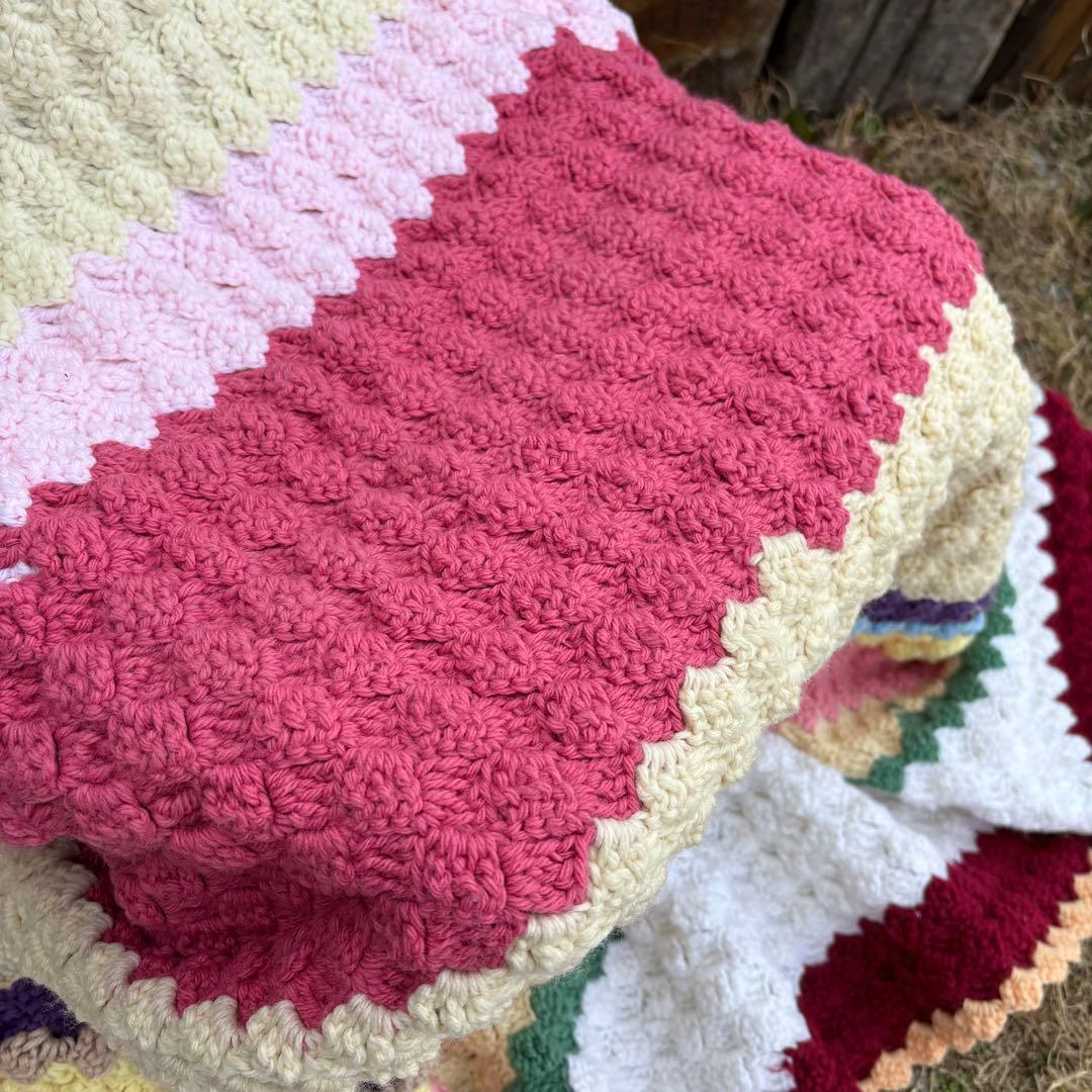 【USA vintage】グラニーブランケット ボーダー アメリカ ビンテージ