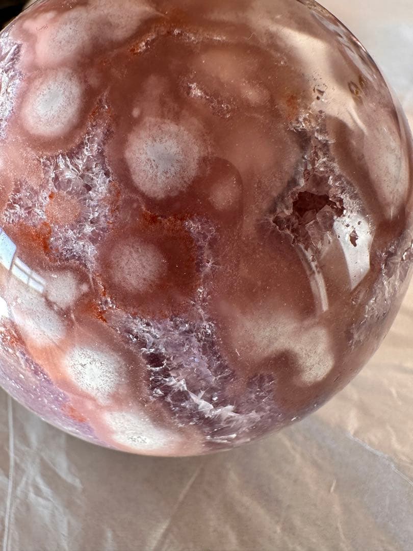 高品質☆ アメジスト　ピンクアメジスト　濃いパープルピンク　スフィア　丸玉模様