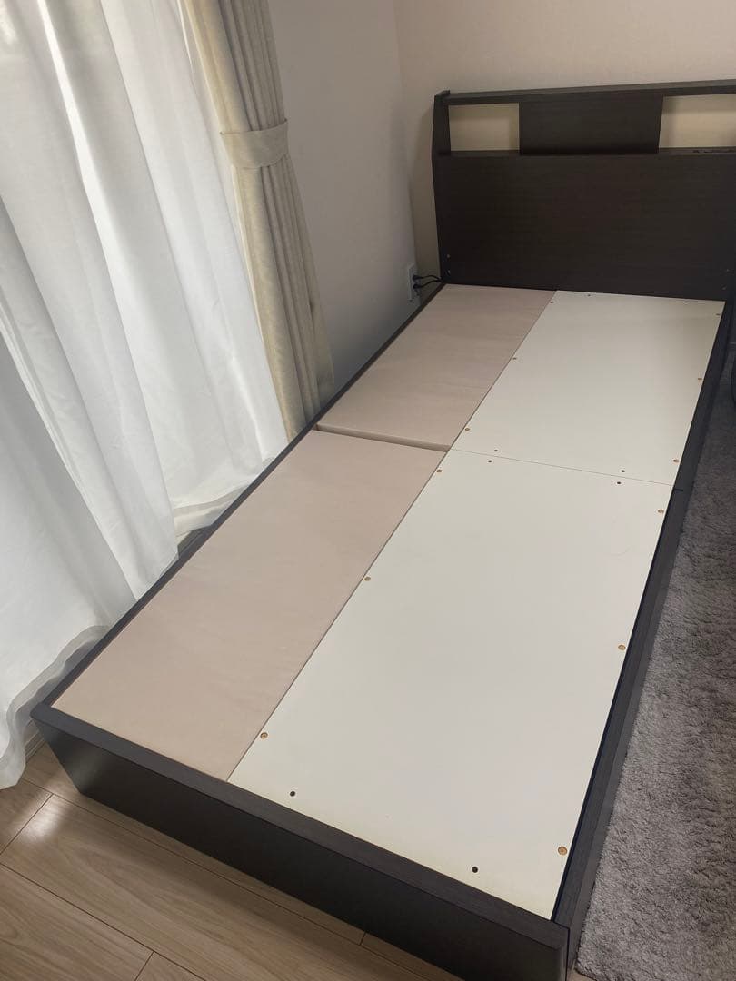 【美品3点】シングルベッドフレームブラウン、引き出し付き、シングルマットレス付き