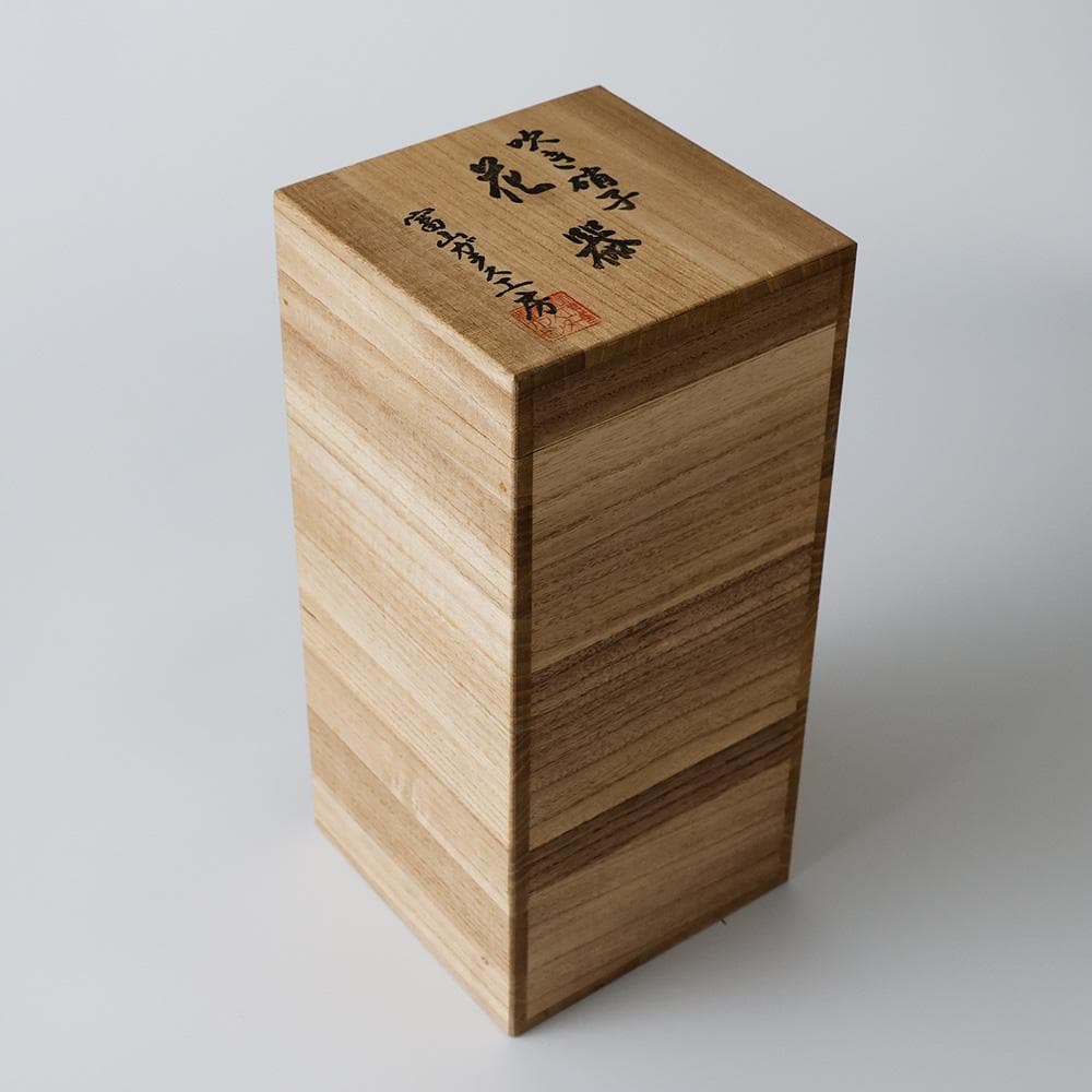 美品 富山ガラス工房 吹き硝子 花器 共箱 花瓶 花入 ガラス 高さ28㎝