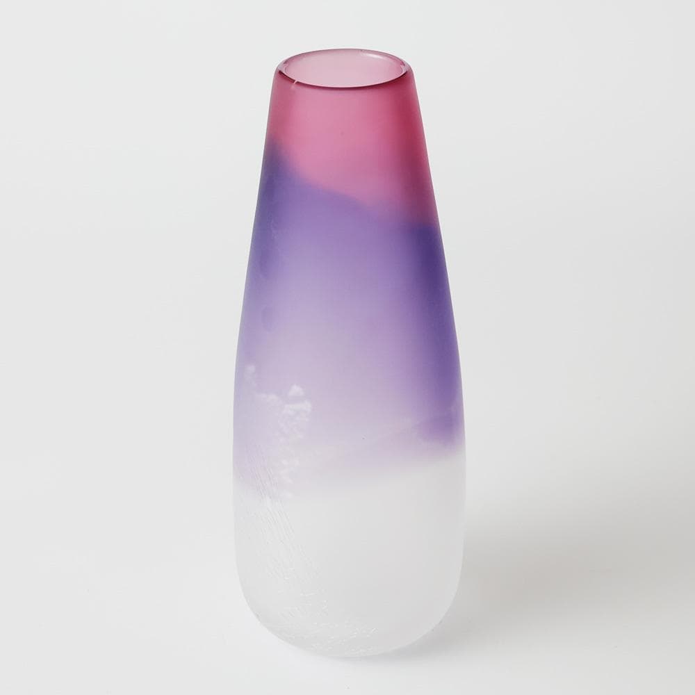 美品 富山ガラス工房 吹き硝子 花器 共箱 花瓶 花入 ガラス 高さ28㎝