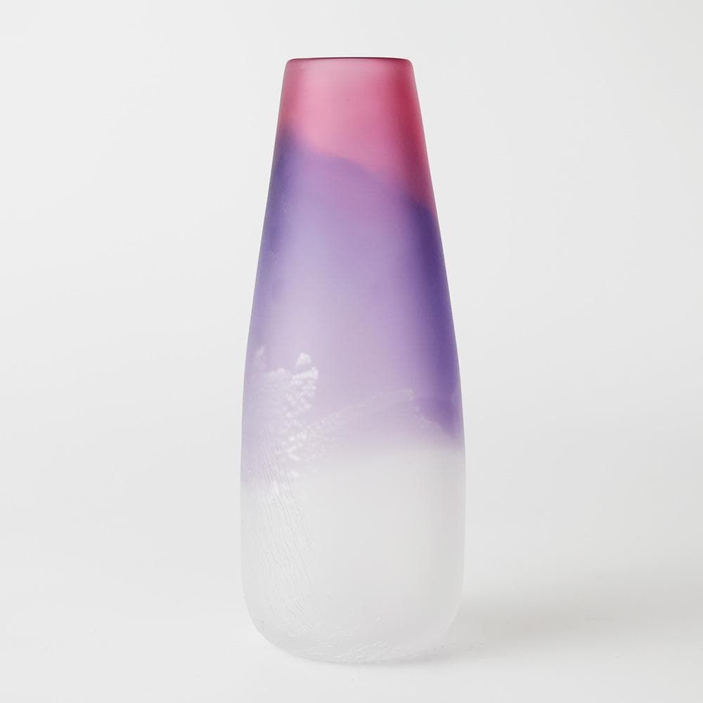 美品 富山ガラス工房 吹き硝子 花器 共箱 花瓶 花入 ガラス 高さ28㎝