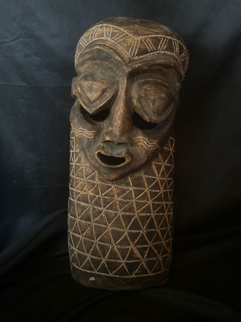 アフリカ コンゴ 木製 幾何学紋様 仮面／アンティーク／マスク