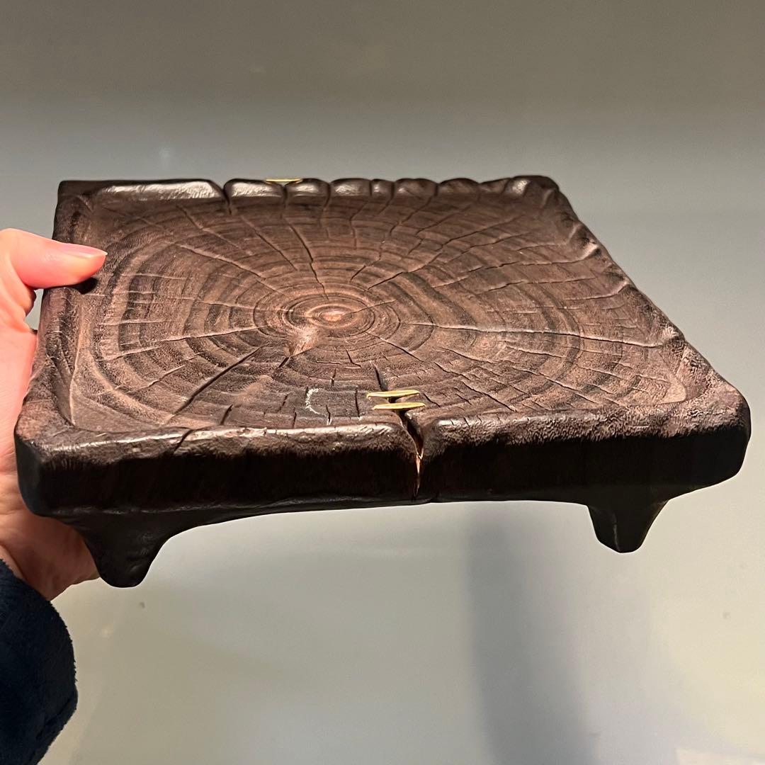 卓 花台 木製 香炉台 根卓 盆栽台 置物 クスノキ20.5*20.5**6cm