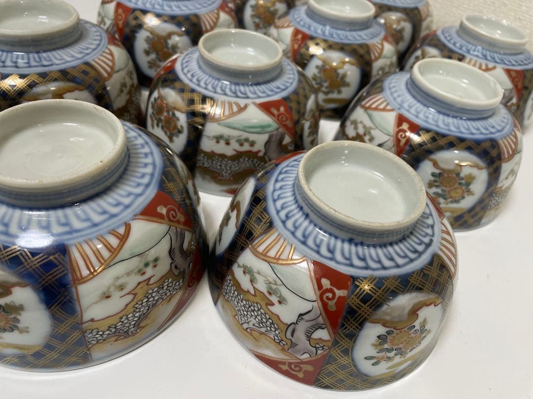 【現状品】有田焼 古伊万里焼 蓋付碗 煮物椀 汁椀 飯碗 10客 蓋9枚 レトロ