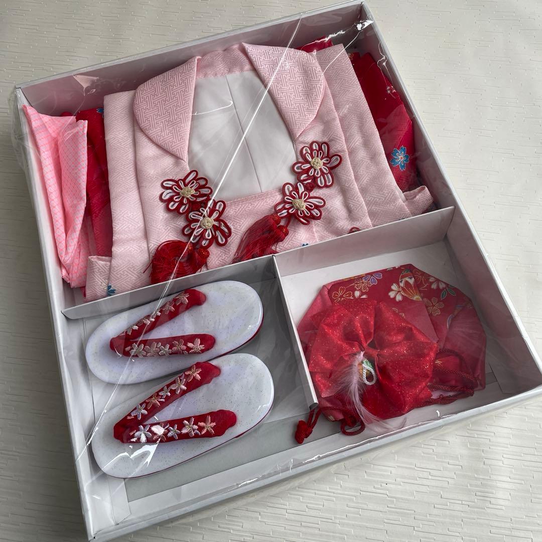 新品　七五三　着物　3歳　被服セット　フルセット　赤　ピンク