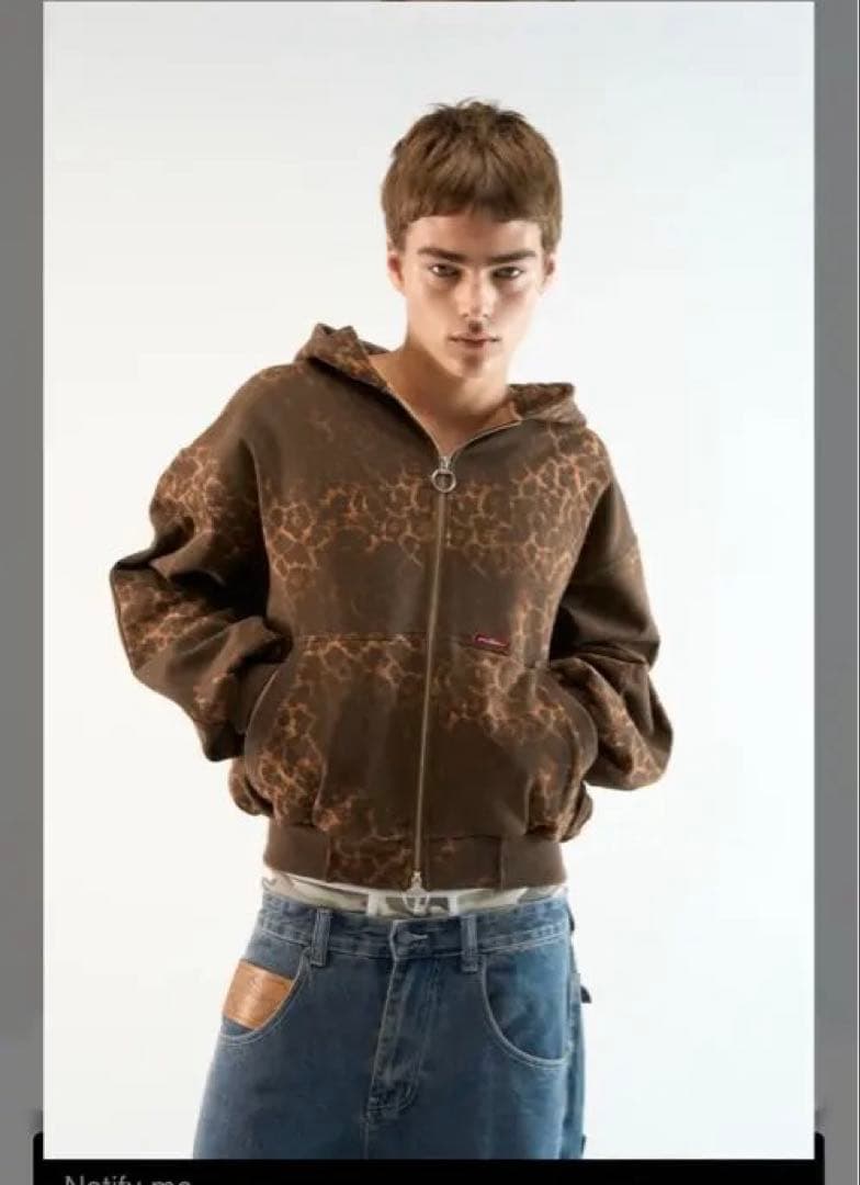 scuffersレオパード柄ブラウンフードパーカー