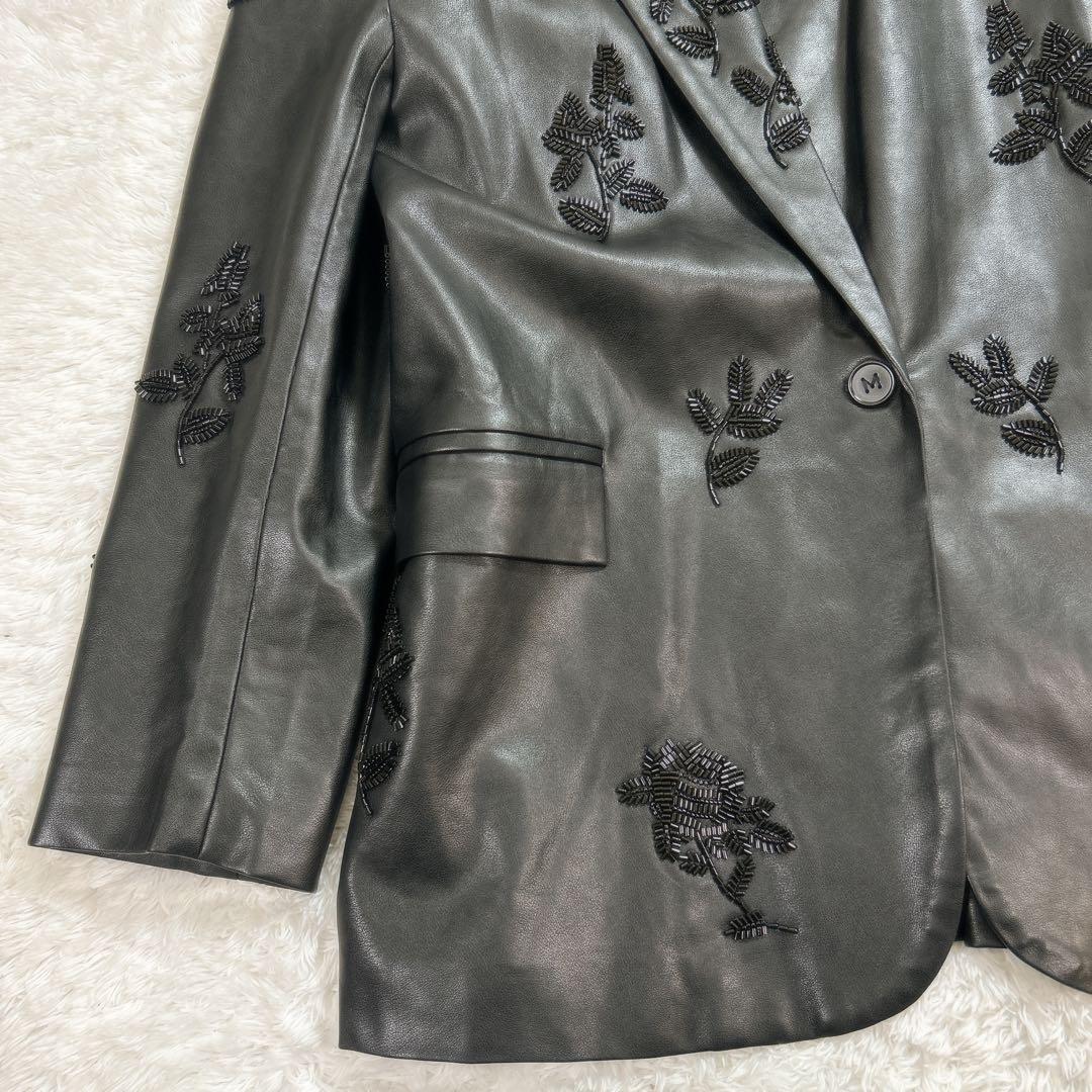 美品　ANDREA&Co. AUBREY レザービーズエンブロイダリージャケット
