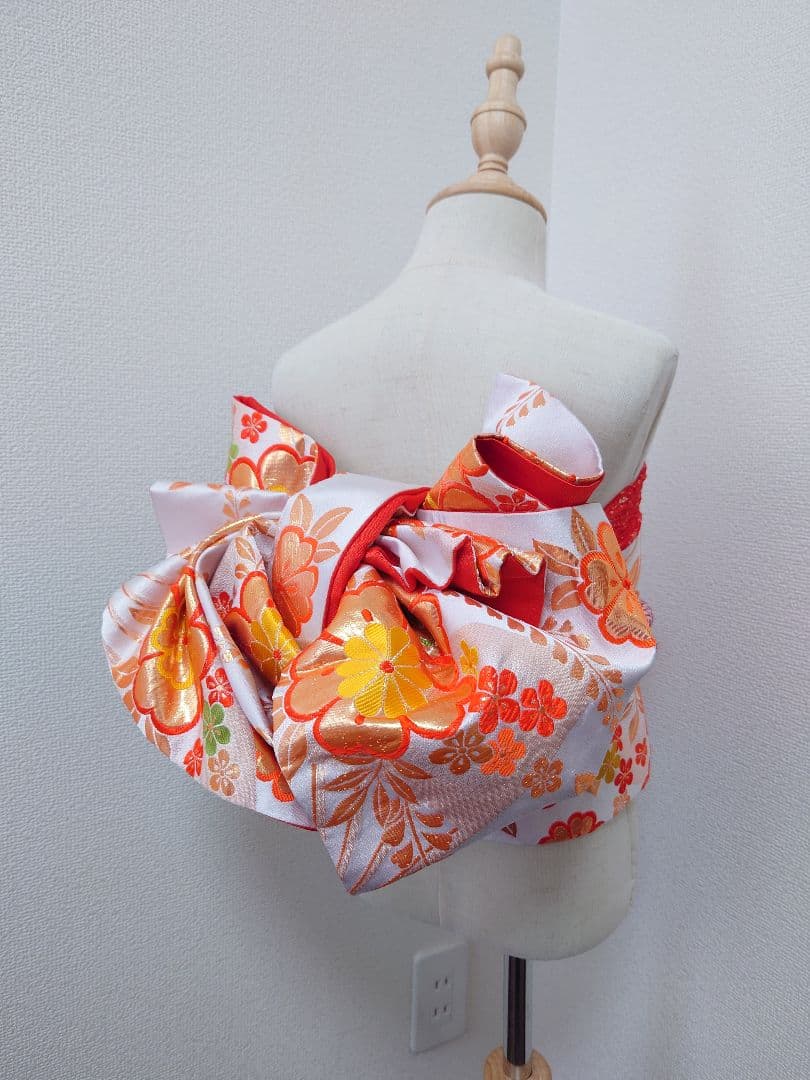 七五三　ハーフ成人式　ジュニア帯　袋帯からの作り帯　1点物　白系　花柄