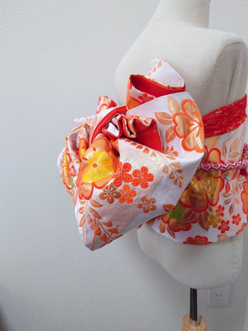 七五三　ハーフ成人式　ジュニア帯　袋帯からの作り帯　1点物　白系　花柄