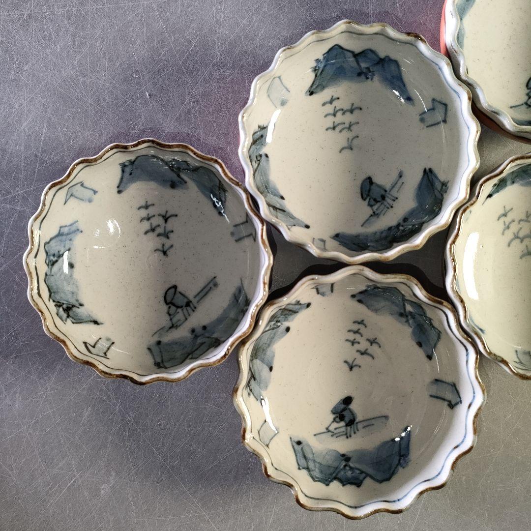 A1258-2/九谷焼/吉煌 造/赤巻山舟文刺身鉢揃 大5客・小5客/懐石道具/