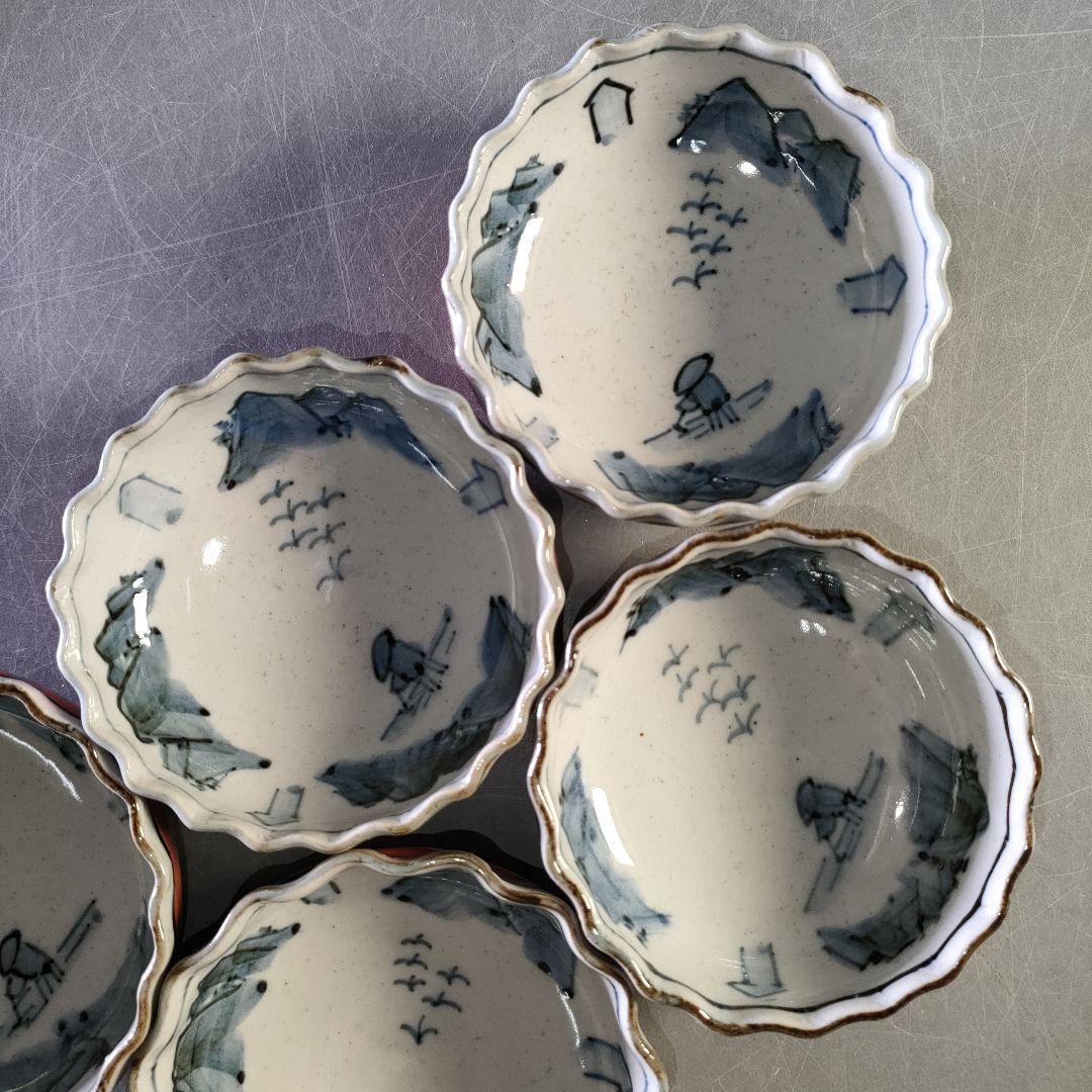 A1258-2/九谷焼/吉煌 造/赤巻山舟文刺身鉢揃 大5客・小5客/懐石道具/