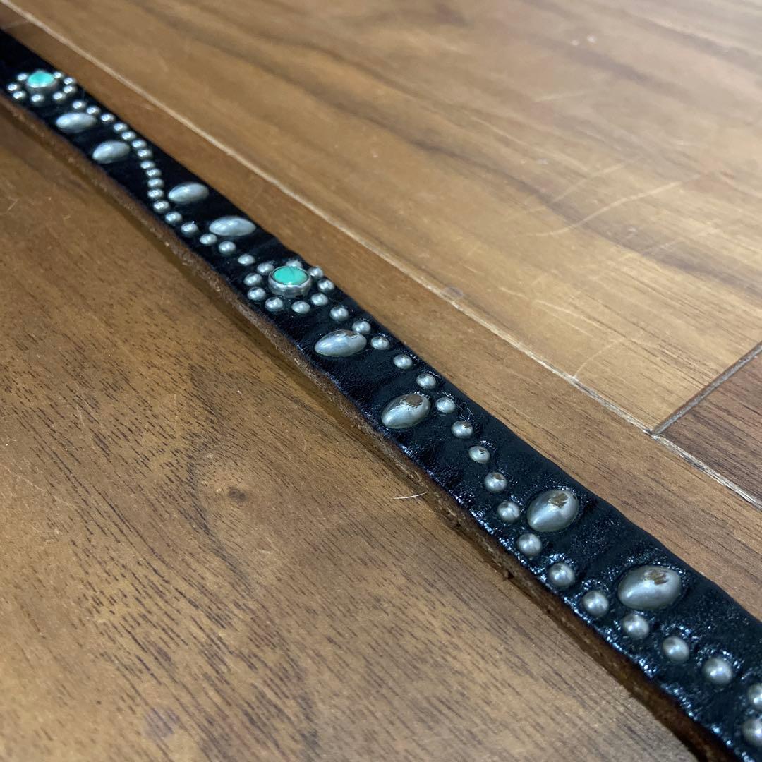 HTC フラワースタッズナローレザーベルト ターコイズ 32inch