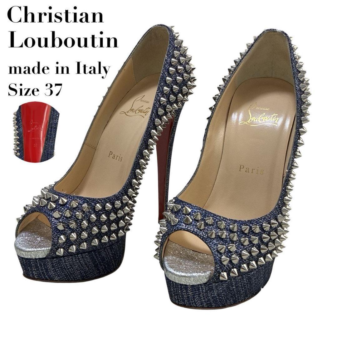 極美品★クリスチャンルブタン パンプス ハイヒール スタッズ オープントゥ 37