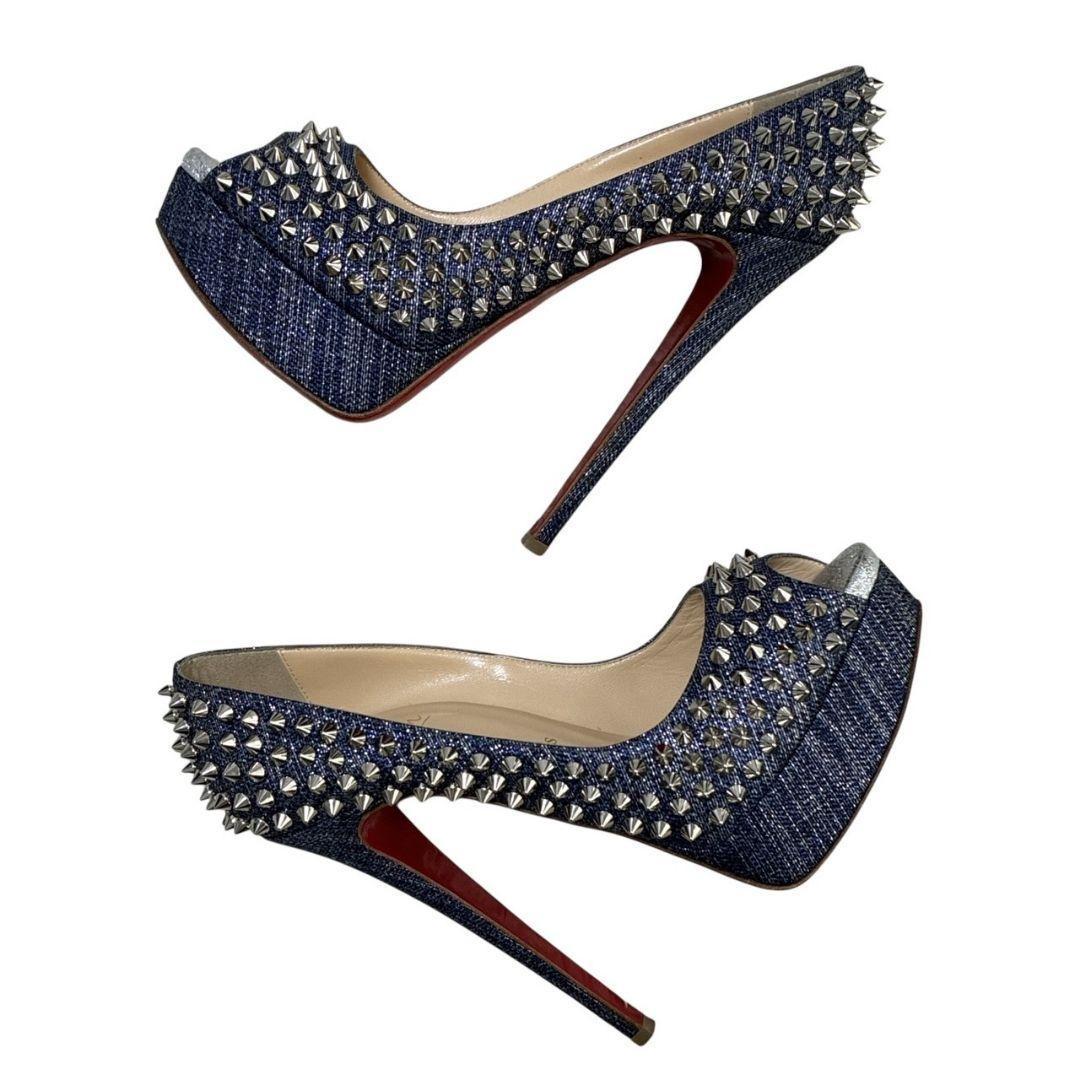 極美品★クリスチャンルブタン パンプス ハイヒール スタッズ オープントゥ 37