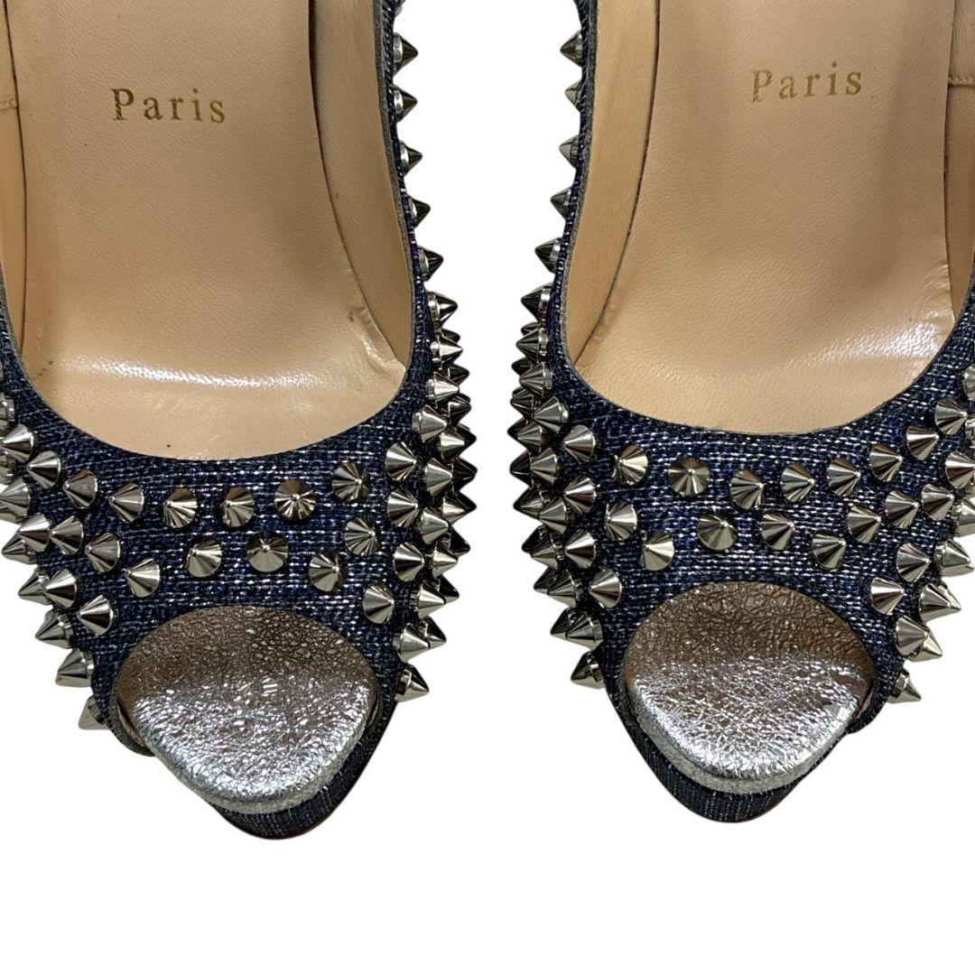 極美品★クリスチャンルブタン パンプス ハイヒール スタッズ オープントゥ 37