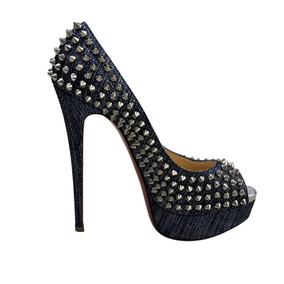 極美品★クリスチャンルブタン パンプス ハイヒール スタッズ オープントゥ 37