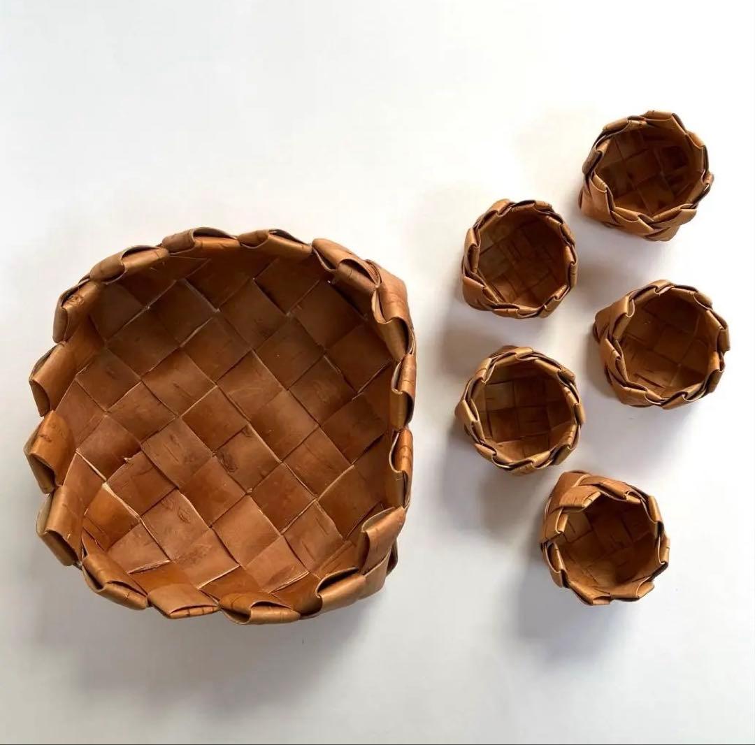 白樺の樹皮で編まれたカゴ　6個 フィンランドで購入