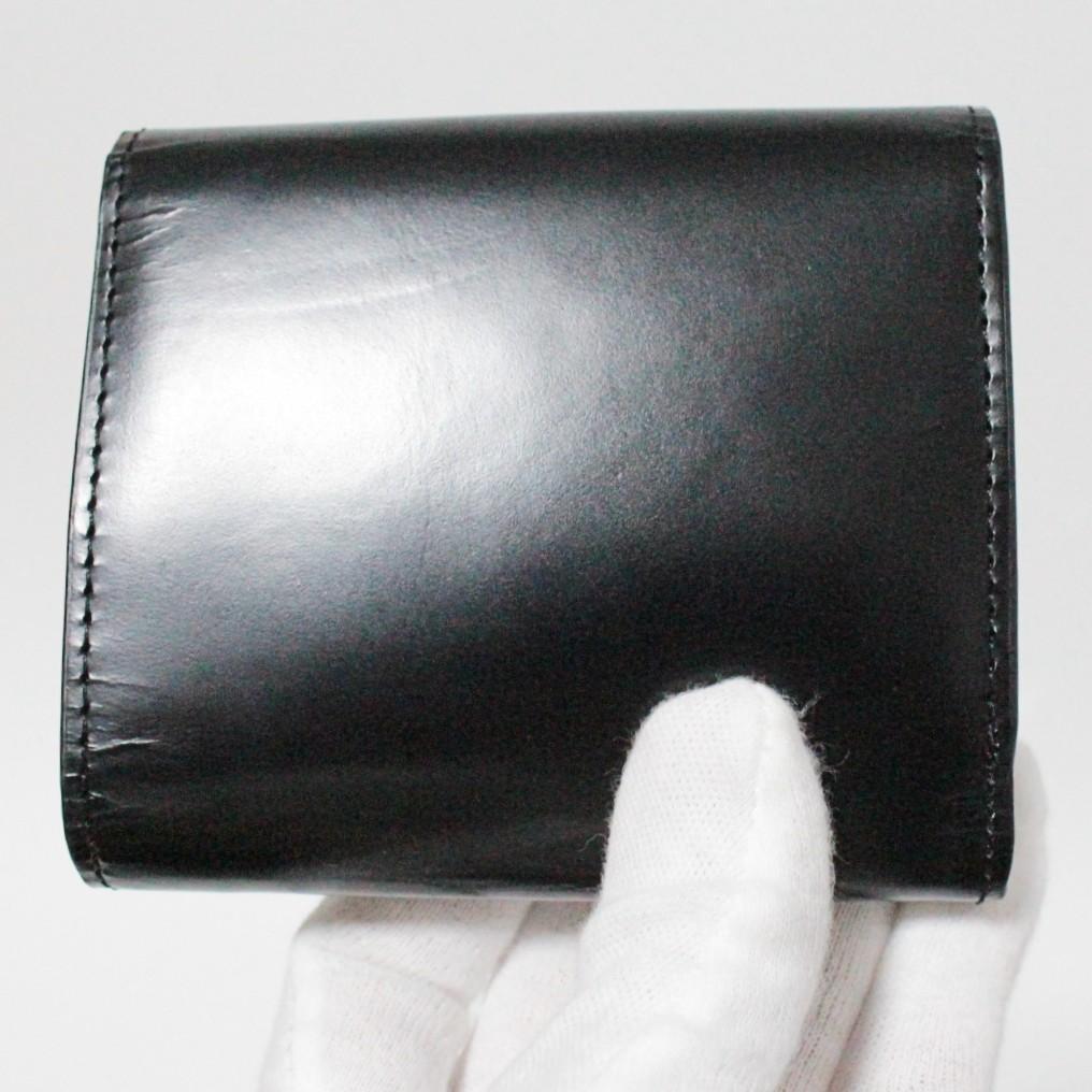 新品 ポールスミス シャイニーレザー 内ストライプ コンパクト折り財布 黒