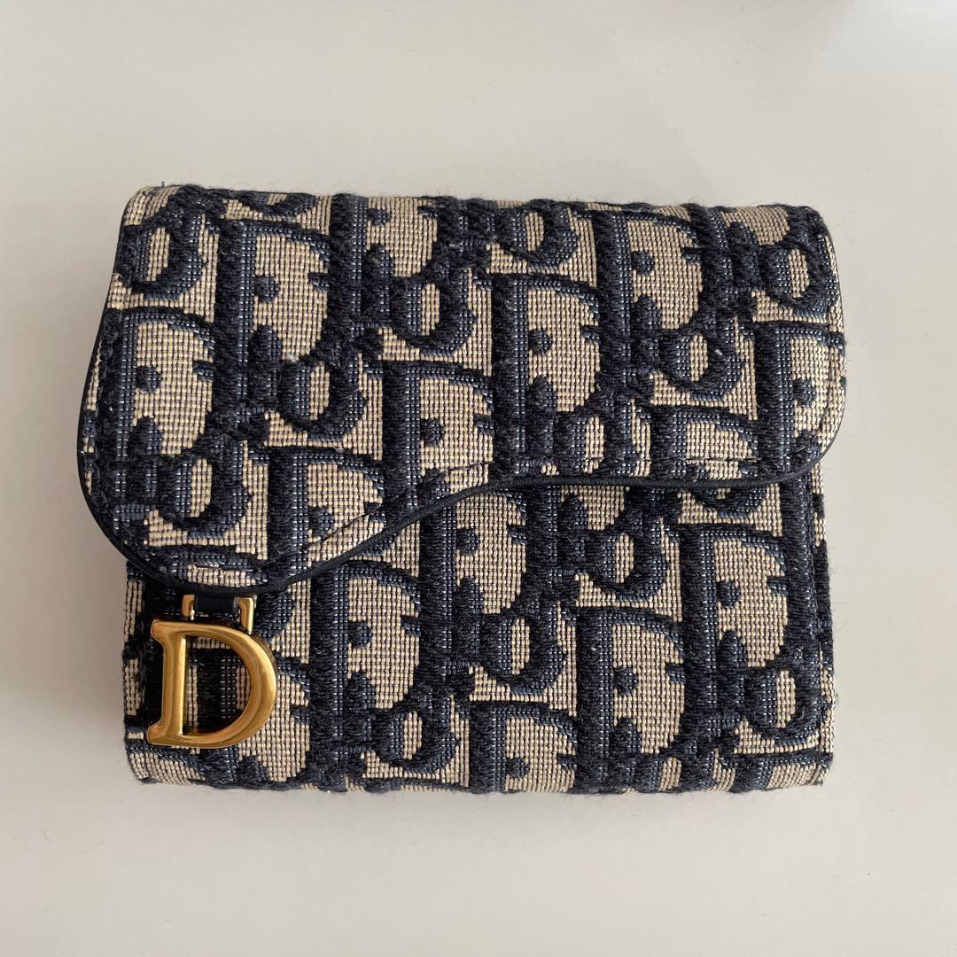 Dior 三つ折り財布 ネイビー/ベージュ