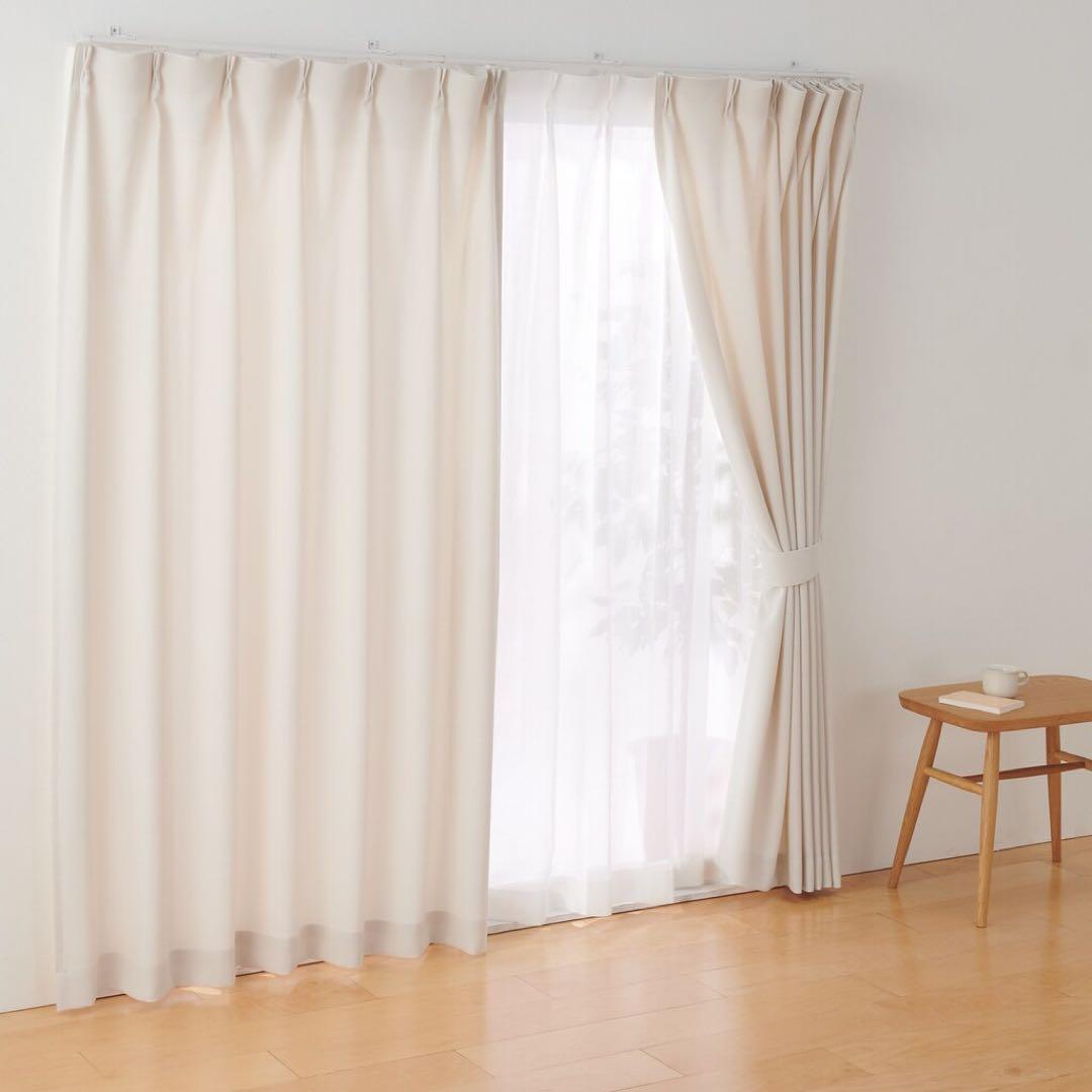 プリーツカーテン アイボリー 鹿の子織り 無印良品 113cm x 187cm