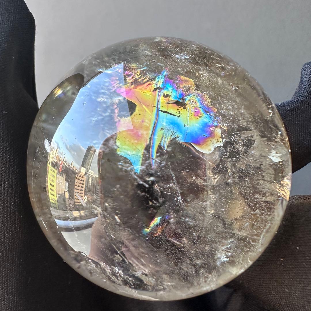 爆レア❗️浄化❗️虹入り☆淡いスモーキーアイリスクォーツ☆ヒマラヤ水晶丸玉A1146