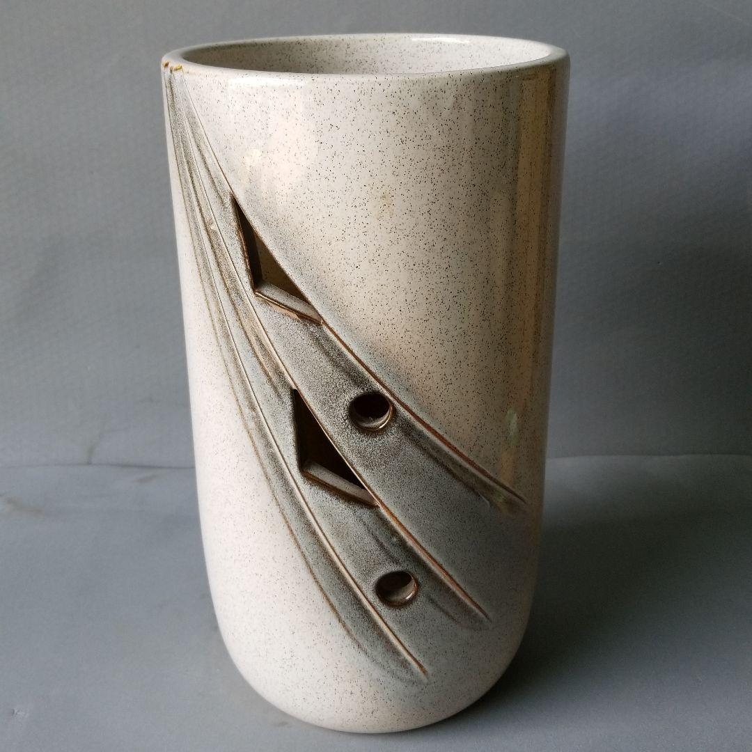 信楽焼 傘立て 白カスミ斜彫 高さ４１cm