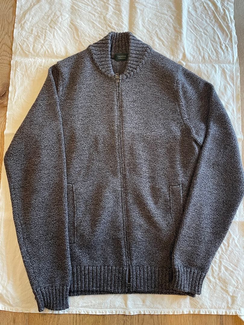 極美品ザノーネ ZANONEミドルゲージジップアップニット46