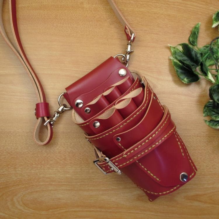 赤色 サドルレザー　６丁差し　革ベルト付　シザーケース　SCL-150/CRB