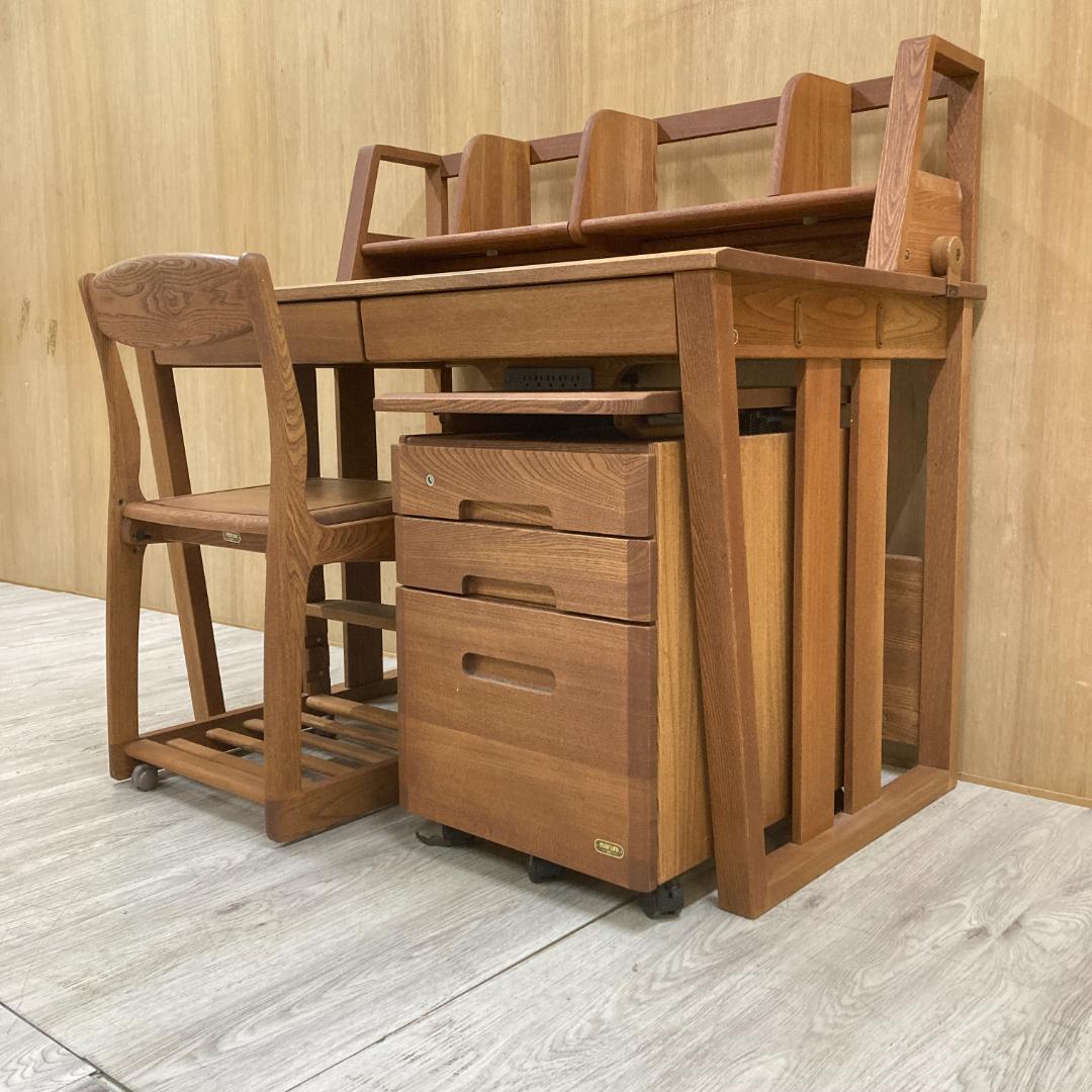 【マルニ】学習机セット　デスク　ワゴン　椅子　上置き