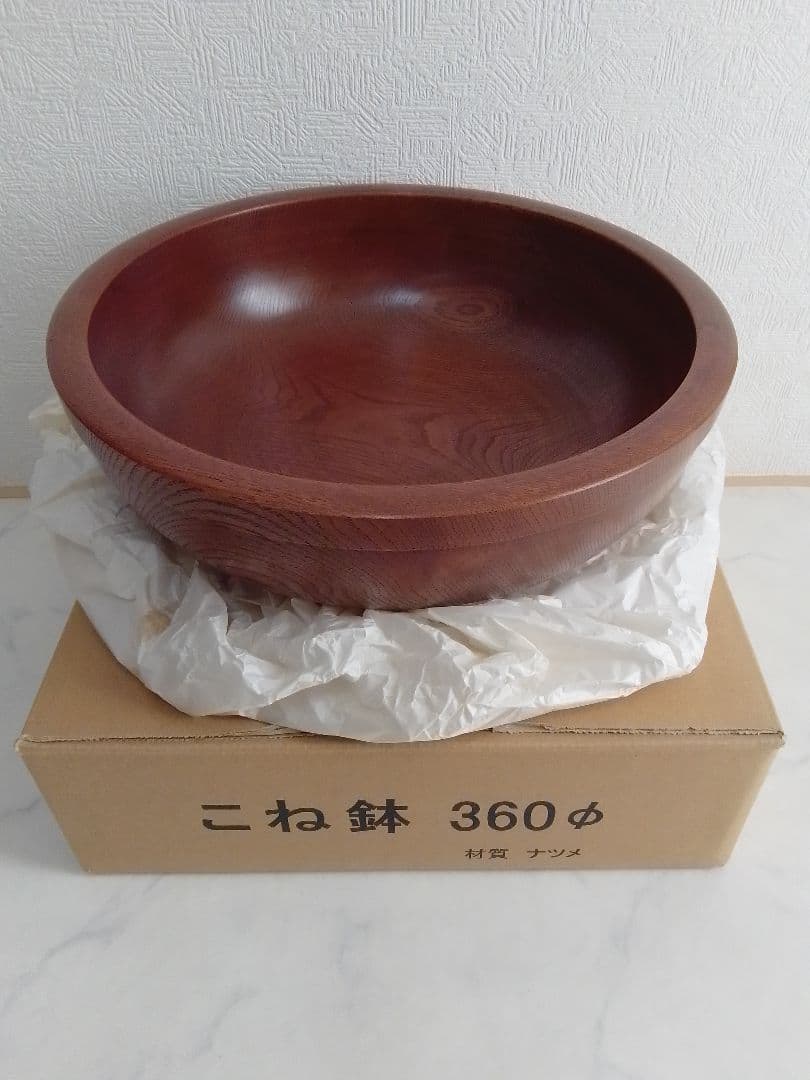 未使用 こね鉢 なつめ 36cm 木製 蕎麦 うどん 麺打ち 天然木